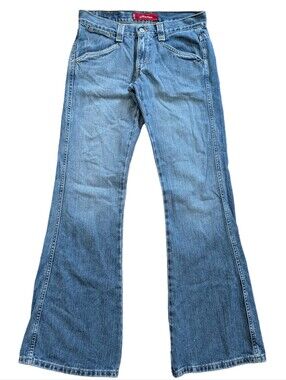 Levis Womens Juniors Blue Y2K Vintage Low Slouch Flare Jeans Size 3 Medium